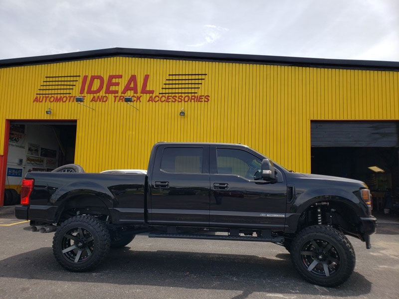 Lifted Silverado inside garage